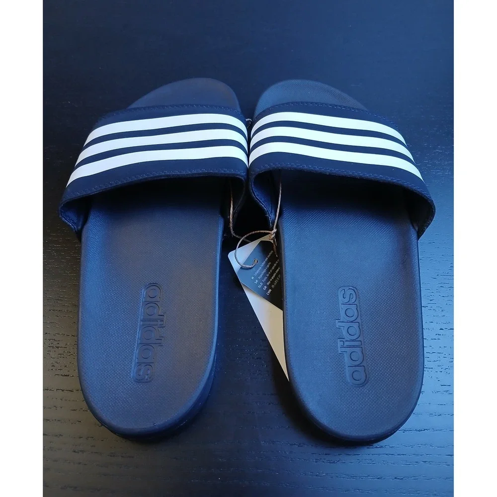 Adidas Adilette Comfort Slides Navy Blue White Mens 7 Womens 8 KJ0285 Sandal